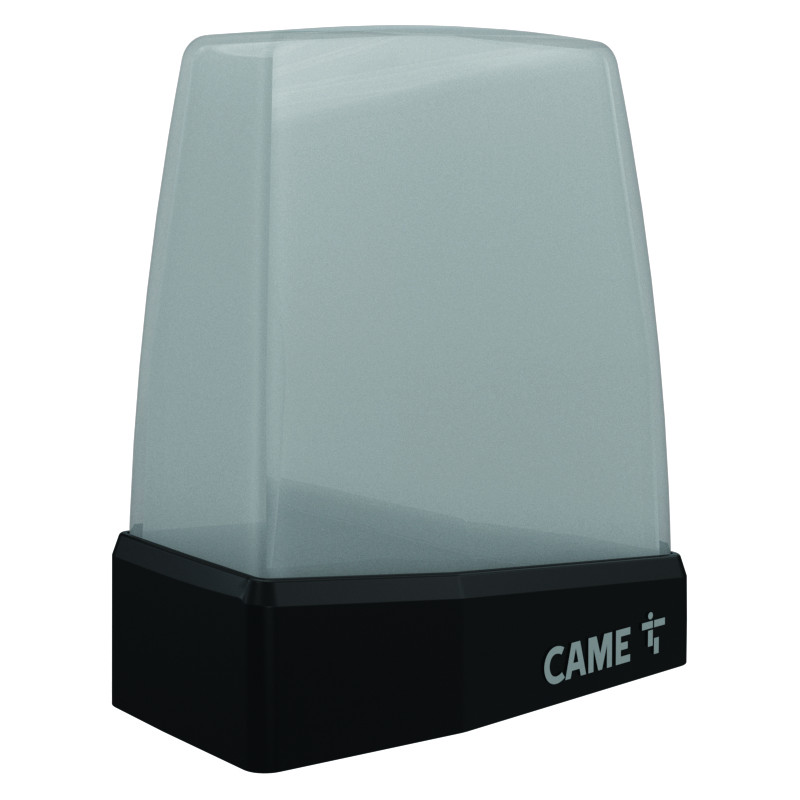Feu clignotant blanc CAME KRX avec antenne radio intégrée.